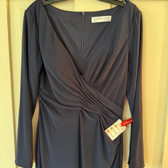 Mac Duggal Navy Blue Long Sleeve Ruched V Neck Gown Style #26573 - Picture 11 of 12